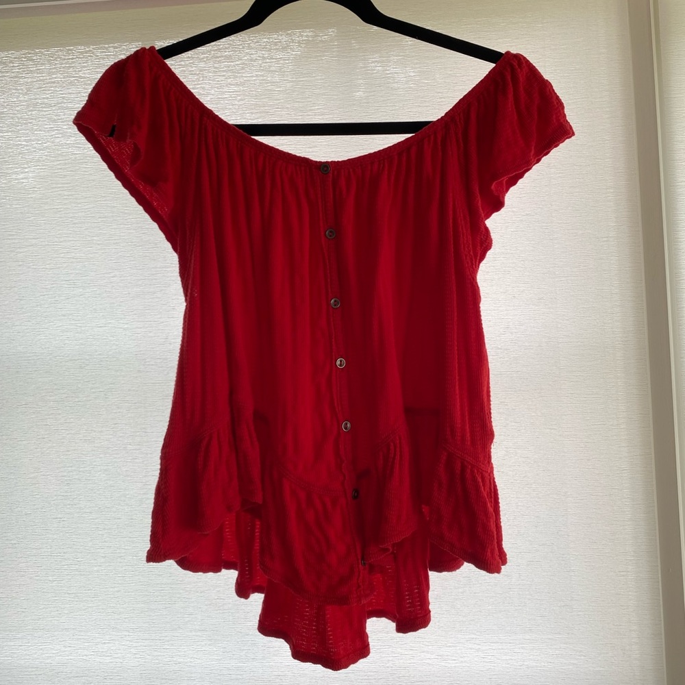 Red Free People Off The Shoulder Top